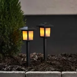 Small Solar Cell Lanterns With Flickering Flames, Pack Of Two