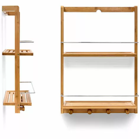 Relaxdays Bamboo Shower Caddy Shelf Organiser With 2 Shelves Shower Rack With Moisture-Resistant Wood For Kitchen And Bathroom Bathroom Shelf Or Spice Rack With 4 Hand Towel Hook, Natural - Image 5