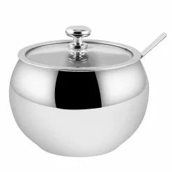 Unbranded 304 Stainless Steel Sugar Bowl With Lid And Spoon For Home And Kitchen, Storage Container