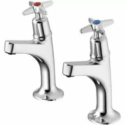 Armitage Shanks Sandringham 21 Kitchen Sink High Neck Pillar Taps With Crossheads - Chrome