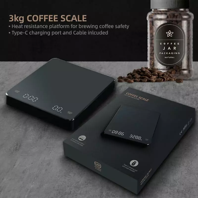 Duqi Led Screen Charging Coffee Scale Timing Hand Brewing Coffee Electronic Scale Household Kitchen Scale 3kg / 0.1g 1pcs - Image 4