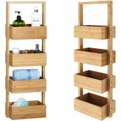 Casaria Bathroom Freestanding Bamboo 4 Tier 88x16x28 Cm Wooden Kitchen Storage Rack Basket Bath Shelves Narrow