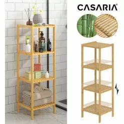 Casaria Bathroom Wooden Bamboo Rack Brown Kitchen Shelf Standing Bathroom Shelf Bath Wood Brown Shoe Cabinet Basement Hallway Storage Robust Versatile 4 Tiers