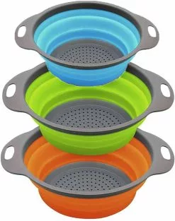 Unbranded Kitchen Foldable Colander, Foldable Silicone Colander, Round Foldable Colander 3 Pieces, Space Savin