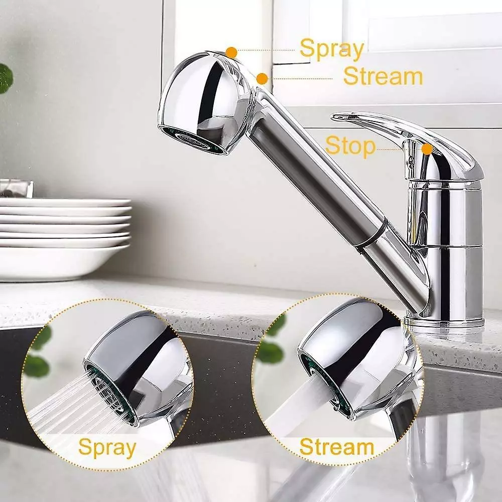 Linkrunning Kitchen Faucet Pull-out Spray, Single Lever 360 Swivel Kitchen Faucet Kitchen Faucet 2 Jet Modes Suitable For Hot And Cold Water, Chromed Brass. - Image 3