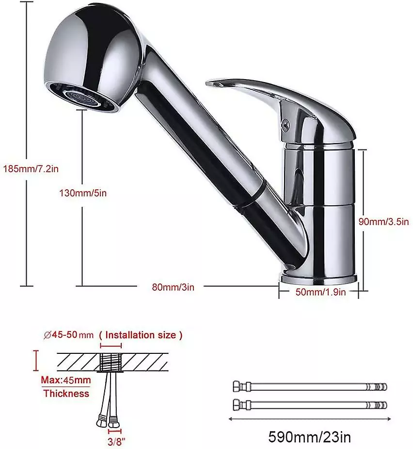 Linkrunning Kitchen Faucet Pull-out Spray, Single Lever 360 Swivel Kitchen Faucet Kitchen Faucet 2 Jet Modes Suitable For Hot And Cold Water, Chromed Brass. - Image 4