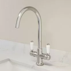 Sauber Traditional Mono Kitchen Sink Mixer Tap Twin Lever Handles Spout Chrome