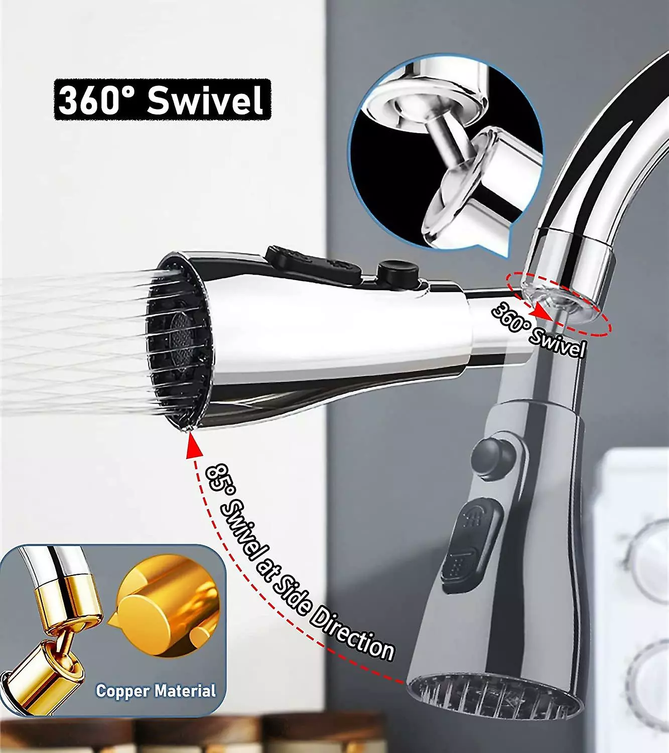 Ersam Kitchen Sink Tap Spray Head - 360 Swivel Tap Spout - Image 4