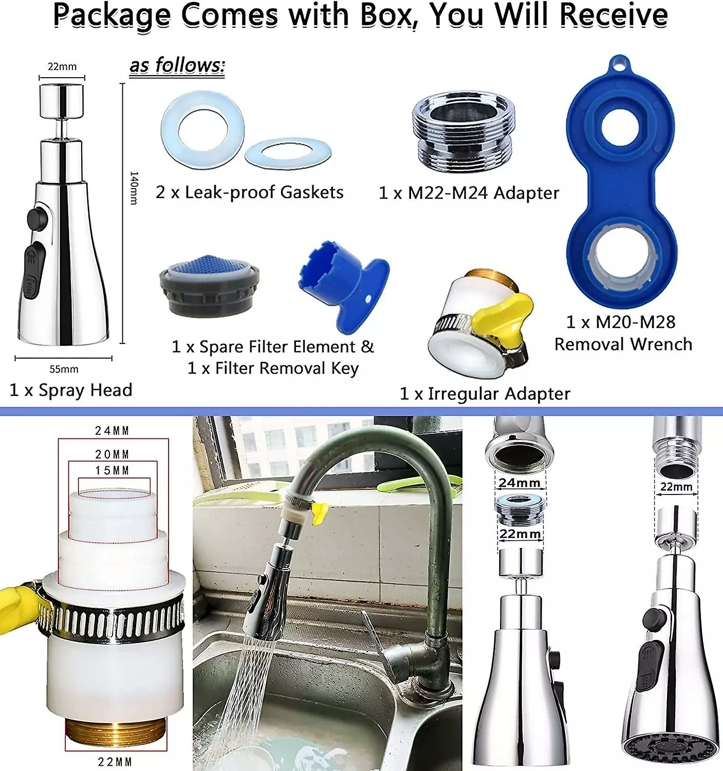 Ersam Kitchen Sink Tap Spray Head - 360 Swivel Tap Spout - Image 5