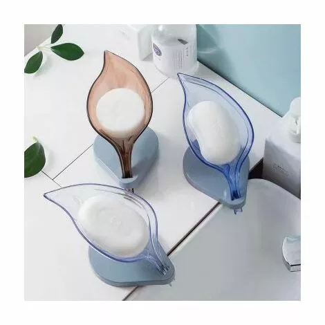 Soap Dish, Leaf Soap Dish, Drain Soap Box, Suction Cup Soap Dish, No Drill Soap Dish Reusable Self Adhesive Soap Dish For Bathroom And Kitchen Blue-A SOEKAVIA - Image 2