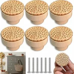 Unbranded Set Of 6 Rattan Furniture Knobs Bohemian Style Kitchen Cabinet Knobs Shibaod