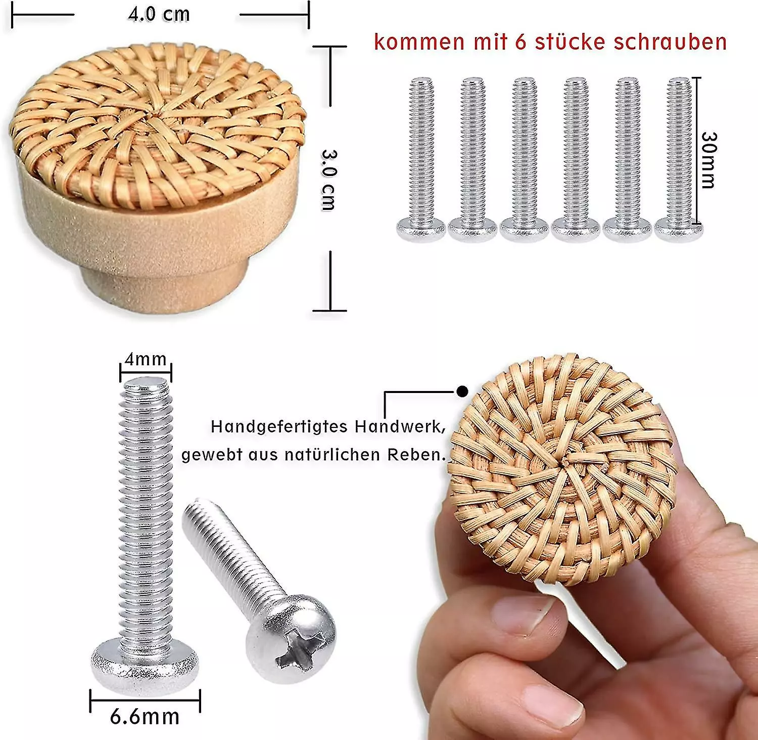 Unbranded Set Of 6 Rattan Furniture Knobs Bohemian Style Kitchen Cabinet Knobs Shibaod - Image 2