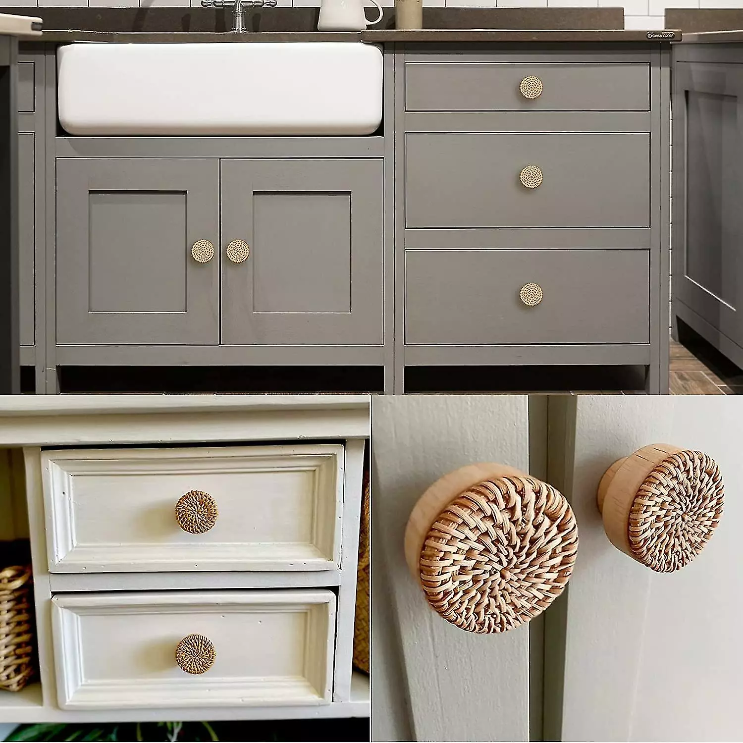 Unbranded Set Of 6 Rattan Furniture Knobs Bohemian Style Kitchen Cabinet Knobs Shibaod - Image 4