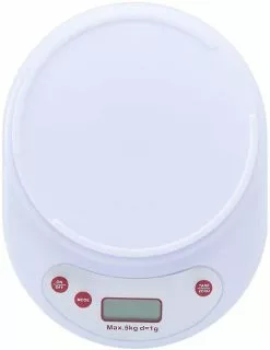 Unbranded Digital Food Scale Digital Kitchen Scale Plastic Electronic Scale 5kg/1g Portable Round Fruit Weighing Pan With Peeling Function (color : White)