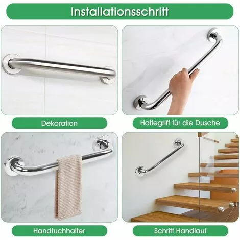 SOEKAVIA 30cm Bathroom Handrail Grab Bar For Bathtub, Anti-Slip Pattern Stable And Reliable, Thicken Stainless Steel Chrome Grab Handles, Safety Hand Rail, For Bathroom Toilet Kitchen Stairs - Image 3
