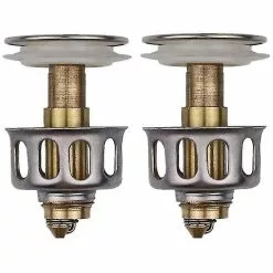 Baicccf Other Sink Accessory 2pcs Sink Bounce Drain Filter Universal Stainless Steel Push-type Bounce Core Stopper Leak Accessories Kitchen Floor Drain Tool S