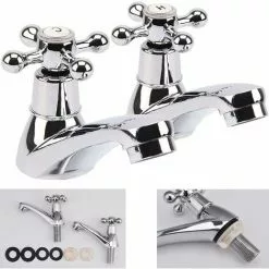 DAY PLUS Basin Tap Pair Traditional Bathroom Sink Taps Hot And Cold Water Mixer Tap With Ceramic Disc Technology, Solid Brass Traditional Double Basin Taps For Kitchen Basin Sink Bathroom Washroom