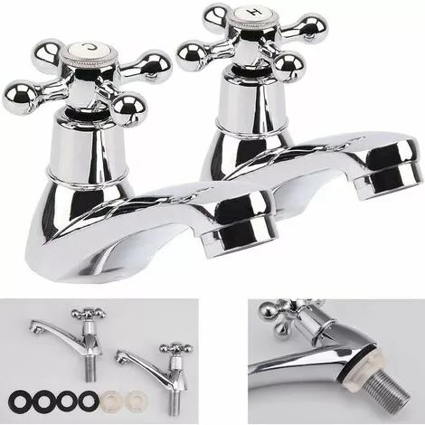 DAY PLUS Basin Tap Pair Traditional Bathroom Sink Taps Hot And Cold Water Mixer Tap With Ceramic Disc Technology, Solid Brass Traditional Double Basin Taps For Kitchen Basin Sink Bathroom Washroom