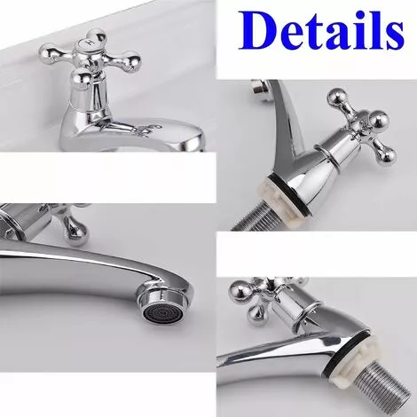 DAY PLUS Basin Tap Pair Traditional Bathroom Sink Taps Hot And Cold Water Mixer Tap With Ceramic Disc Technology, Solid Brass Traditional Double Basin Taps For Kitchen Basin Sink Bathroom Washroom - Image 3