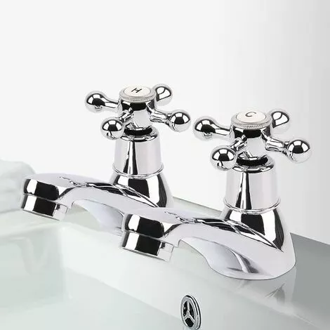 DAY PLUS Basin Tap Pair Traditional Bathroom Sink Taps Hot And Cold Water Mixer Tap With Ceramic Disc Technology, Solid Brass Traditional Double Basin Taps For Kitchen Basin Sink Bathroom Washroom - Image 5