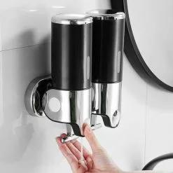 Devenirriche 500ML X 2 Wall Mounted Soap Dispenser, Double Headed Hand Soap Dispenser Liquid Dispenser Shower Gel Shampoo For Kitchen Bathroom Hotel (Black)