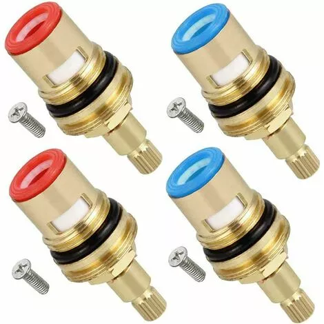 LangRay Ceramic Cartridge Faucet Fiyuer 4 Pcs Ceramic Disc Faucet Head For Shower Cabin Kitchen Shower Room Brass Water Replacement Valves (Hot And Cold)