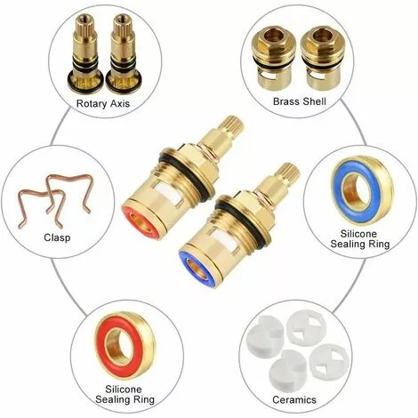 LangRay Ceramic Cartridge Faucet Fiyuer 4 Pcs Ceramic Disc Faucet Head For Shower Cabin Kitchen Shower Room Brass Water Replacement Valves (Hot And Cold) - Image 3