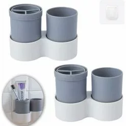 LangRay Wall Mounted Toothbrush Holder Toothbrush Holder Cup Wall Mount Toothbrush Cup Holder Electric Toothbrush Toothbrush Cup Holder Bathroom Kitchen Shower Gray 2 Sets