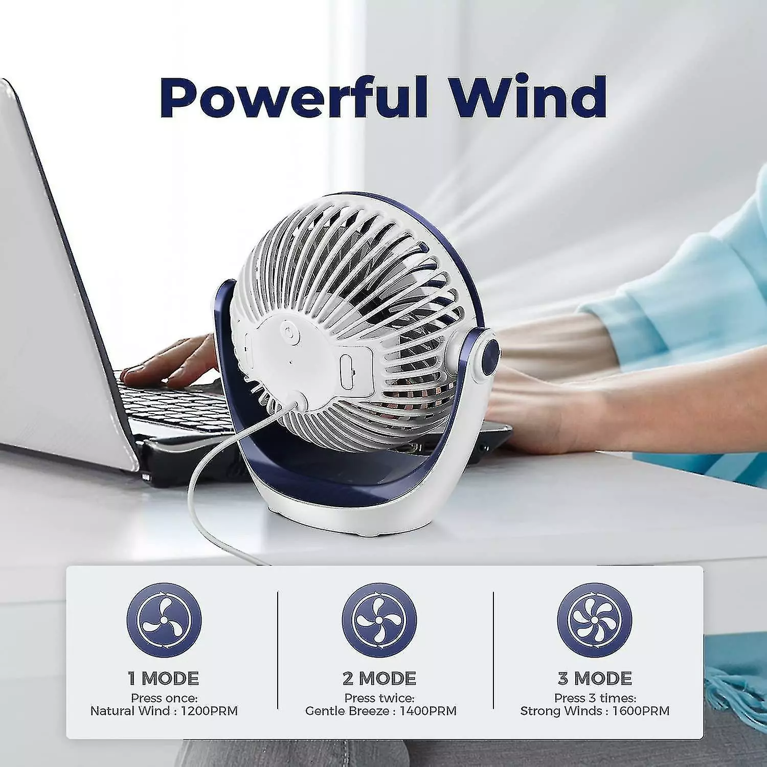 Unbranded Usb Desk Fan, Portable Quiet Fan, Powerful Mini Fan, 3 Speed Small Table Fan For Bedroom, Office, Home, Kitchen (360 Rotation, Usb Powered) - Image 3