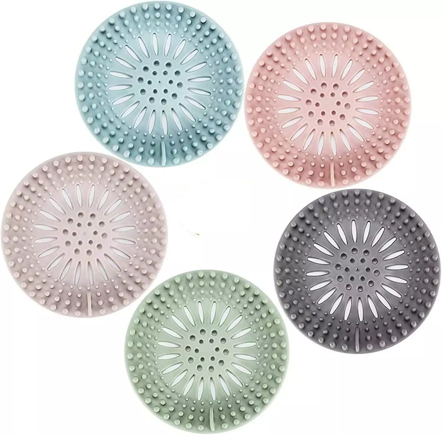 Giveuphesit Durable Silicone Hair Stopper Shower Drain Covers Easy To Install And Clean Suit For Bathroom Bathtub And Kitchen 5 Pack