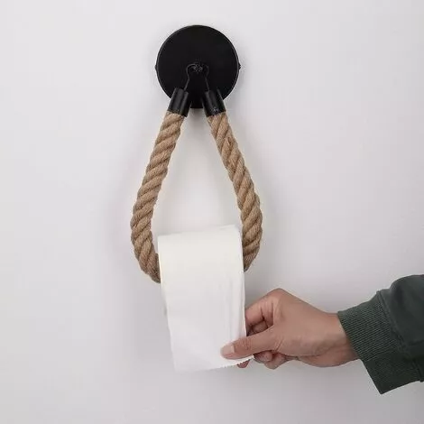 Tinor Toilet Paper Holder, Hemp Rope Towel Holder For Bathroom And Kitchen Bathroom Paper Holder Toilet Roll Holder (Black) - Image 5
