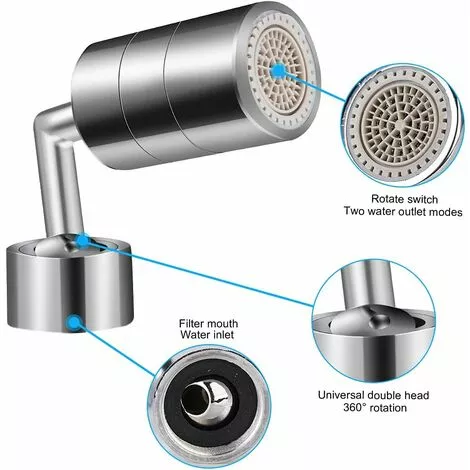 Tinor 720 Degree Faucet Aerator, Swivel Kitchen Faucet Head 2 Modes Adjustable Shower Head Filter Sprayer For Kitchen Bathroom - Image 3