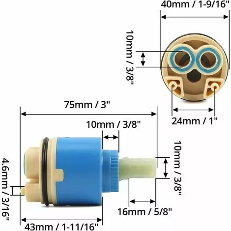 Tinor Replacement Ceramic Cartridge, Ceramic For Mixer Tap, Ceramic Cartridge For Kitchen Or Bathroom 40 Mm, Blue, With Bottom - Image 5