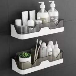 Tinor Set Of 2 Bathroom Shelves, No Drilling Bathroom Shelves, Shower Shelf, Plastic Shower Baskets Wall Mounted For Kitchen And Bathroom