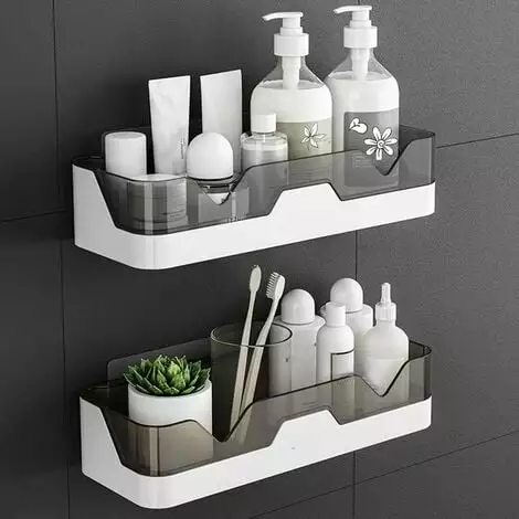 Tinor Set Of 2 Bathroom Shelves, No Drilling Bathroom Shelves, Shower Shelf, Plastic Shower Baskets Wall Mounted For Kitchen And Bathroom