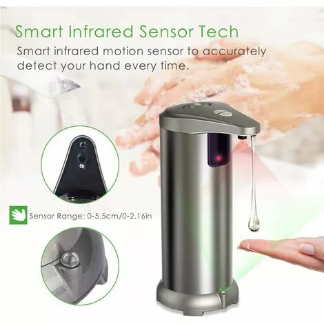 Tinor Hand Soap Dispenser Automatic Touchless Soap Dispenser With Infrared Motion Sensor, Output Control Switches, Waterproof Base, Stainless Steel Body, For Kitchen Bathroom Commercial Hotel Restaurant - Image 2