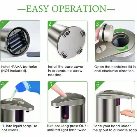 Tinor Hand Soap Dispenser Automatic Touchless Soap Dispenser With Infrared Motion Sensor, Output Control Switches, Waterproof Base, Stainless Steel Body, For Kitchen Bathroom Commercial Hotel Restaurant - Image 5