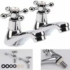 BRIEFNESS Basin Tap Pair Traditional Bathroom Sink Taps Hot And Cold Water Mixer Tap With Ceramic Disc Technology, Solid Brass Traditional Double Basin Taps For Kitchen Basin Sink Bathroom Washroom