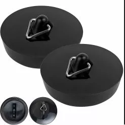 Yuzee Universal Plug, Set Of 2, Sink Stopper For Drain 1-3/4", 45.6-42mm, Sink Stopper For Sewer, Drain Stopper For Tub, Kitchen, Bathroom, Black, Rubber