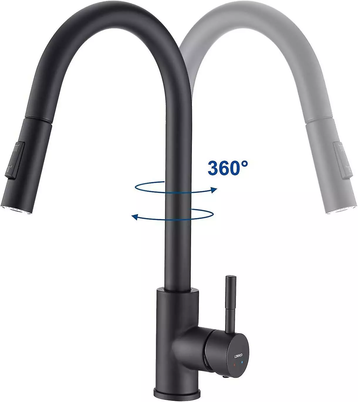 H'ana Shiyi Black Stainless Steel Double Jet Kitchen Mixer 360 Swivel Kitchen Mixer High Pressure Single Lever Kitchen Mixer - Image 4