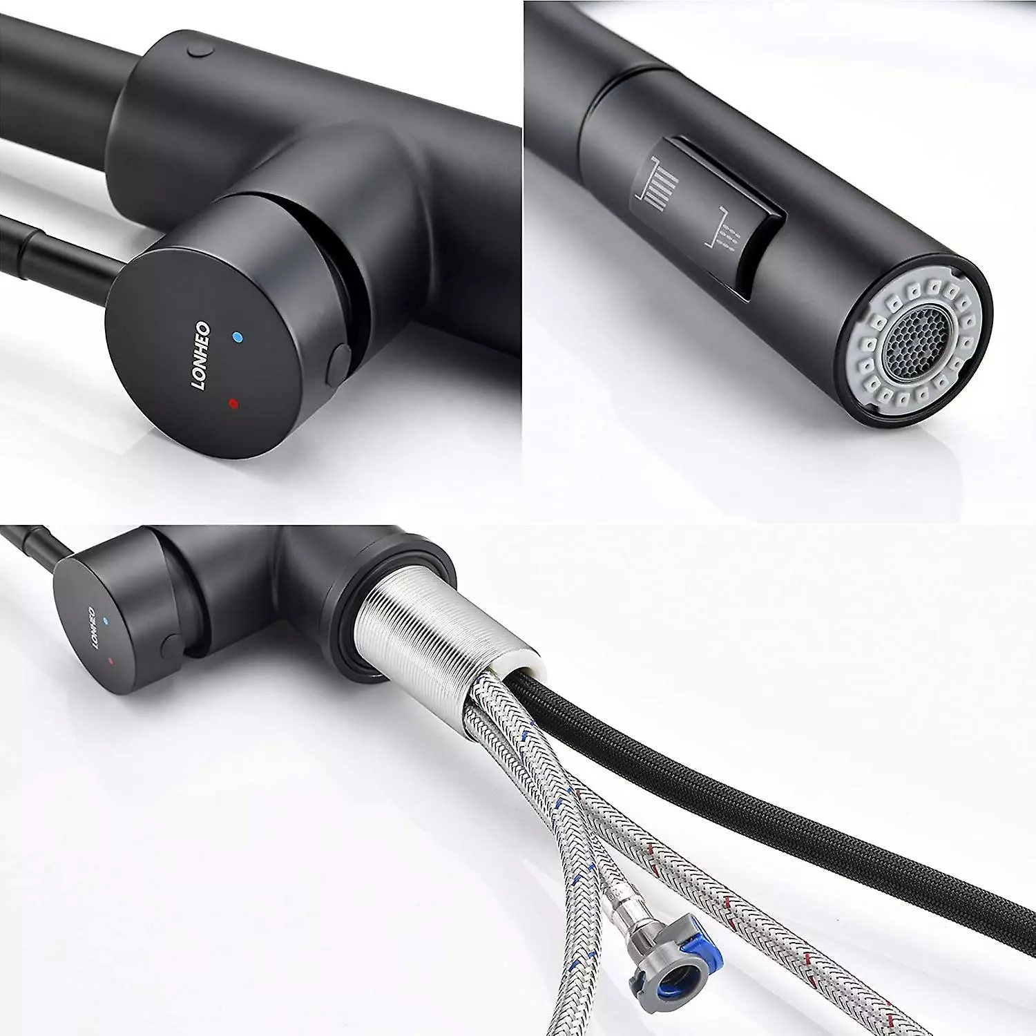 H'ana Shiyi Black Stainless Steel Double Jet Kitchen Mixer 360 Swivel Kitchen Mixer High Pressure Single Lever Kitchen Mixer - Image 5