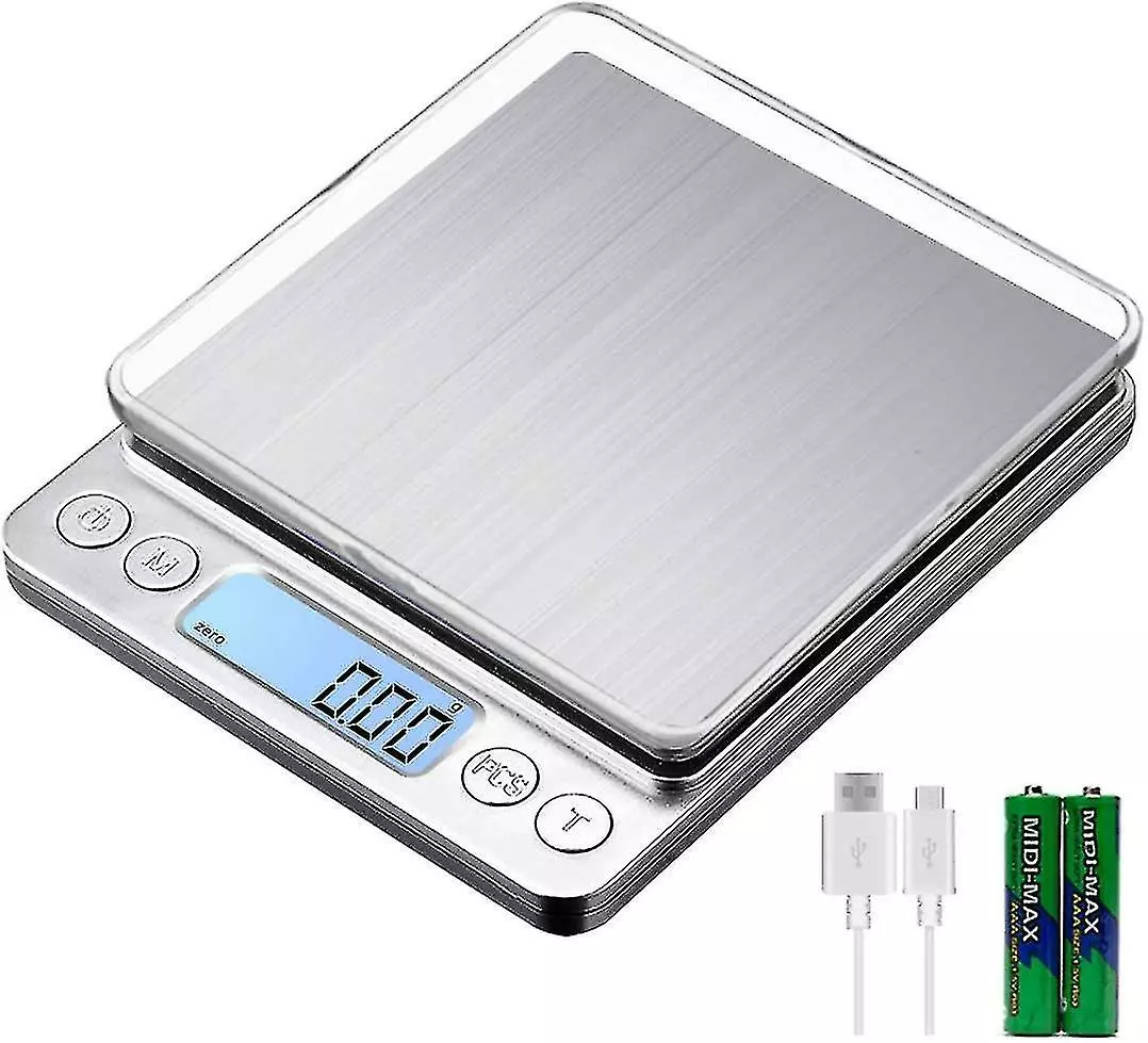 Unbranded Digital Kitchen Scale Usb Rechargeable 3kg/0.1g Digital Baking Food Scale, Precision Electronic Scale Stainless Steel Weighing Table Tops, Tare Functi