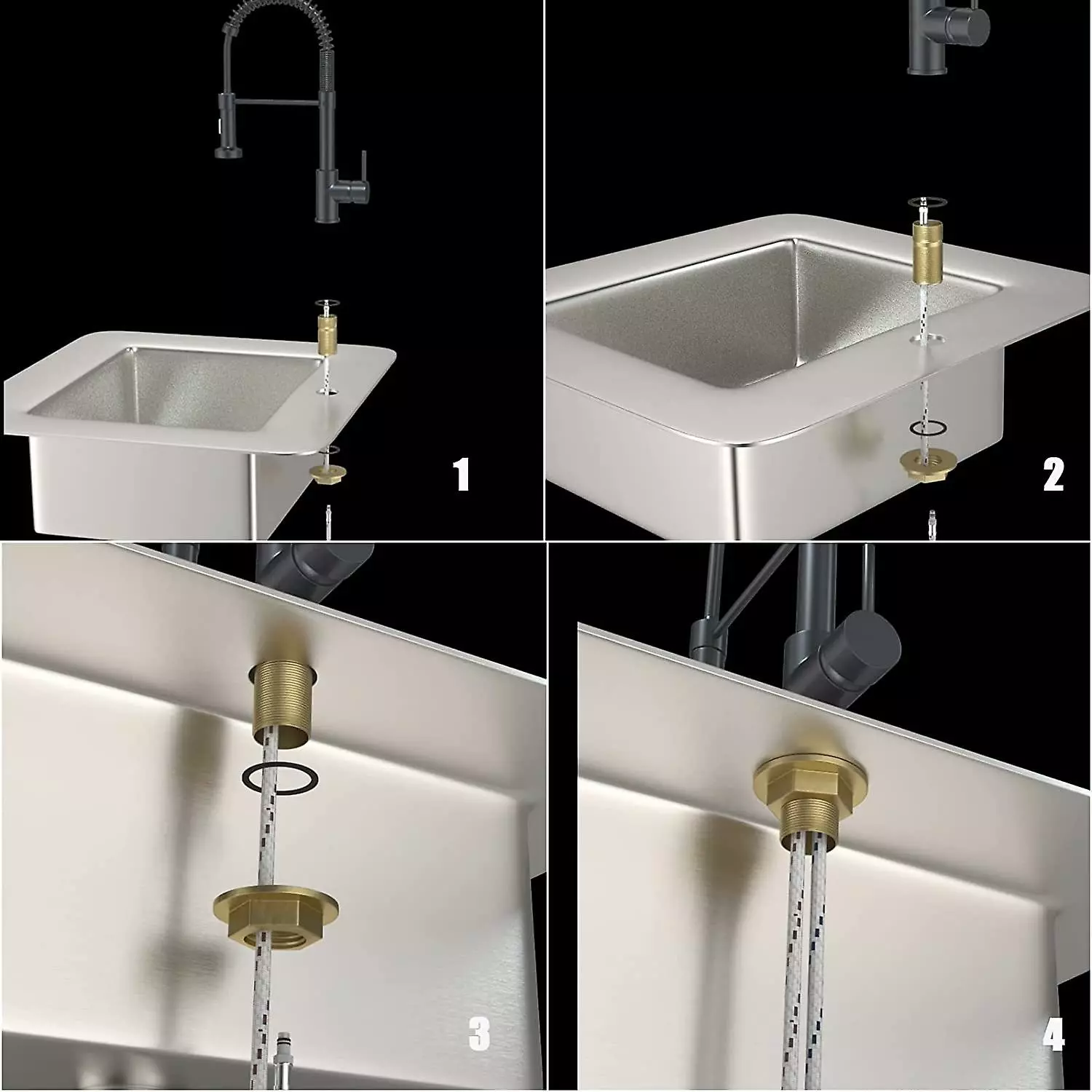 H'ana Black Kitchen Faucet 360 Swivel Single Handle Kitchen Sink Faucet High Arc Pull Down Sprayer 2 Spray Patterns 1pc - Image 5