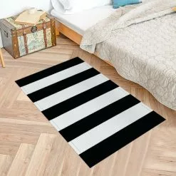MODOU Rug Black And White Stripes, Washable, Modern Rug, Outdoor, Shaggy Rug For Living Room, Kitchen, Children's Room, 60 X 90 Cm