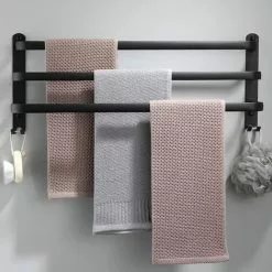 MEZHENG Aluminum Wall Mounted Towel Rail - 3 Layers - 60cm - Waterproof - Black - Suitable For Bathroom Kitchen Washroom