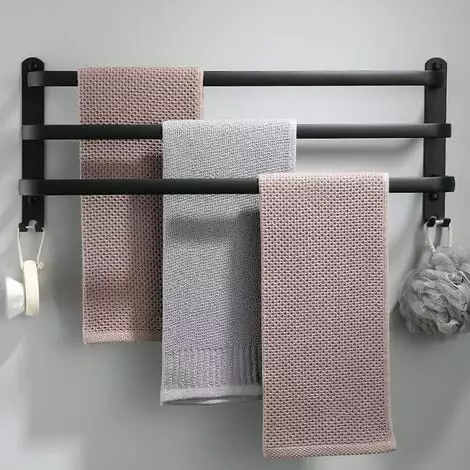 MEZHENG Aluminum Wall Mounted Towel Rail - 3 Layers - 60cm - Waterproof - Black - Suitable For Bathroom Kitchen Washroom