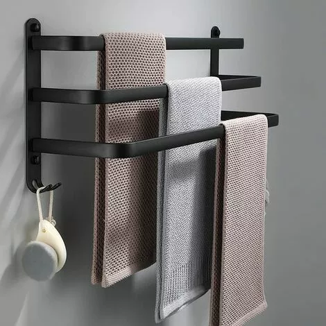 MEZHENG Aluminum Wall Mounted Towel Rail - 3 Layers - 60cm - Waterproof - Black - Suitable For Bathroom Kitchen Washroom - Image 5