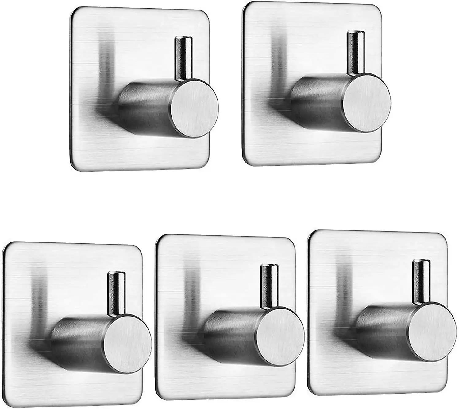 LetsGO 5 Pieces 3m Adhesive Hook, Stainless Steel Bathroom Wall Hook, Waterproof And Oil-proof Self-adhesive Towel Holder For Kitchen, Living Room And Office