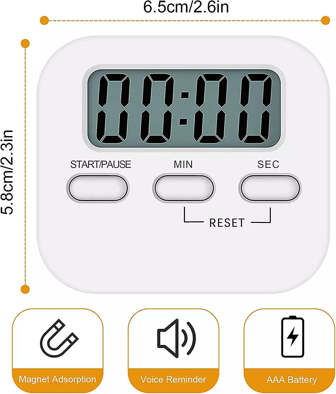LetsGO Niaguoji Magnetic Kitchen Timer With Large Lcd Display, With Stopwatch, Loud Alarm And Countdown Timer, White - Image 2