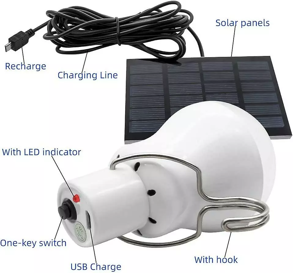 LetsGO Solar Powered Led Bulb - Portable Usb Charge Lantern Lamp Spotlight Indoor Office Kitchen Reading With Solar Panel For Outdoor Hiking Camping Tent Fis - Image 2